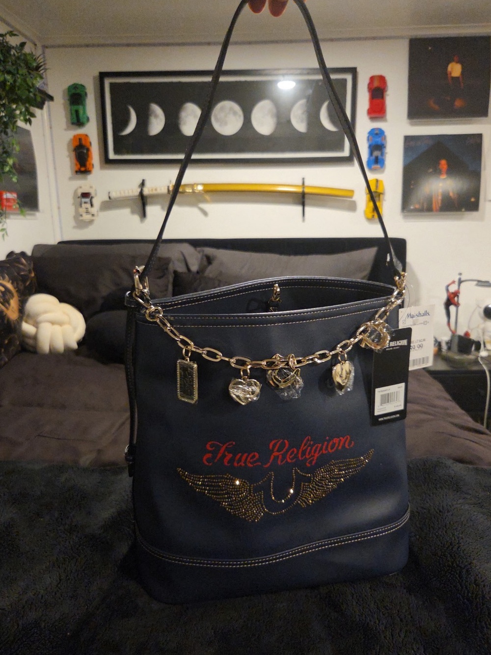 True Religion Navy Blue Embellished Shoulder Bag